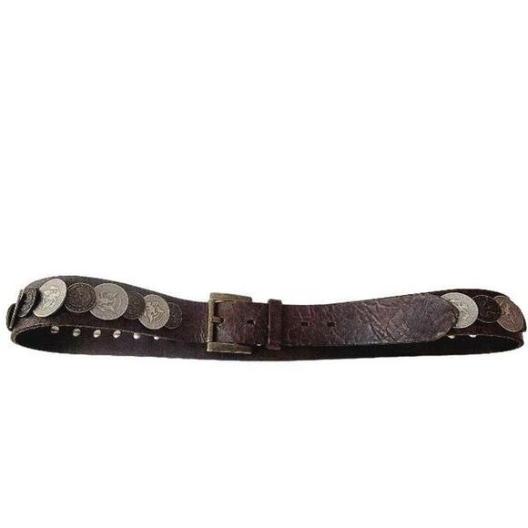 Vintage Trafalgar Italian Coin Belt Crackle Leather Bronze Rustic Sz L Brown - Picture 3 of 13